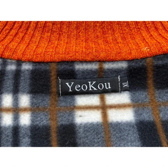 YeoKou Mens Cashmere Wool Blend Full Zip Fleece Lined Sweater SWG-0035 XL Tan